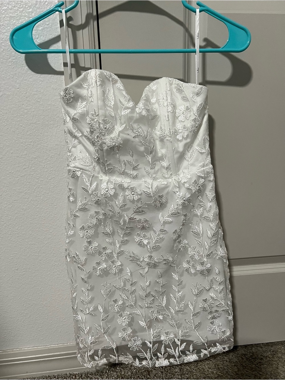 Lulu’s Strapless Ivory Lace Sheath Dress
